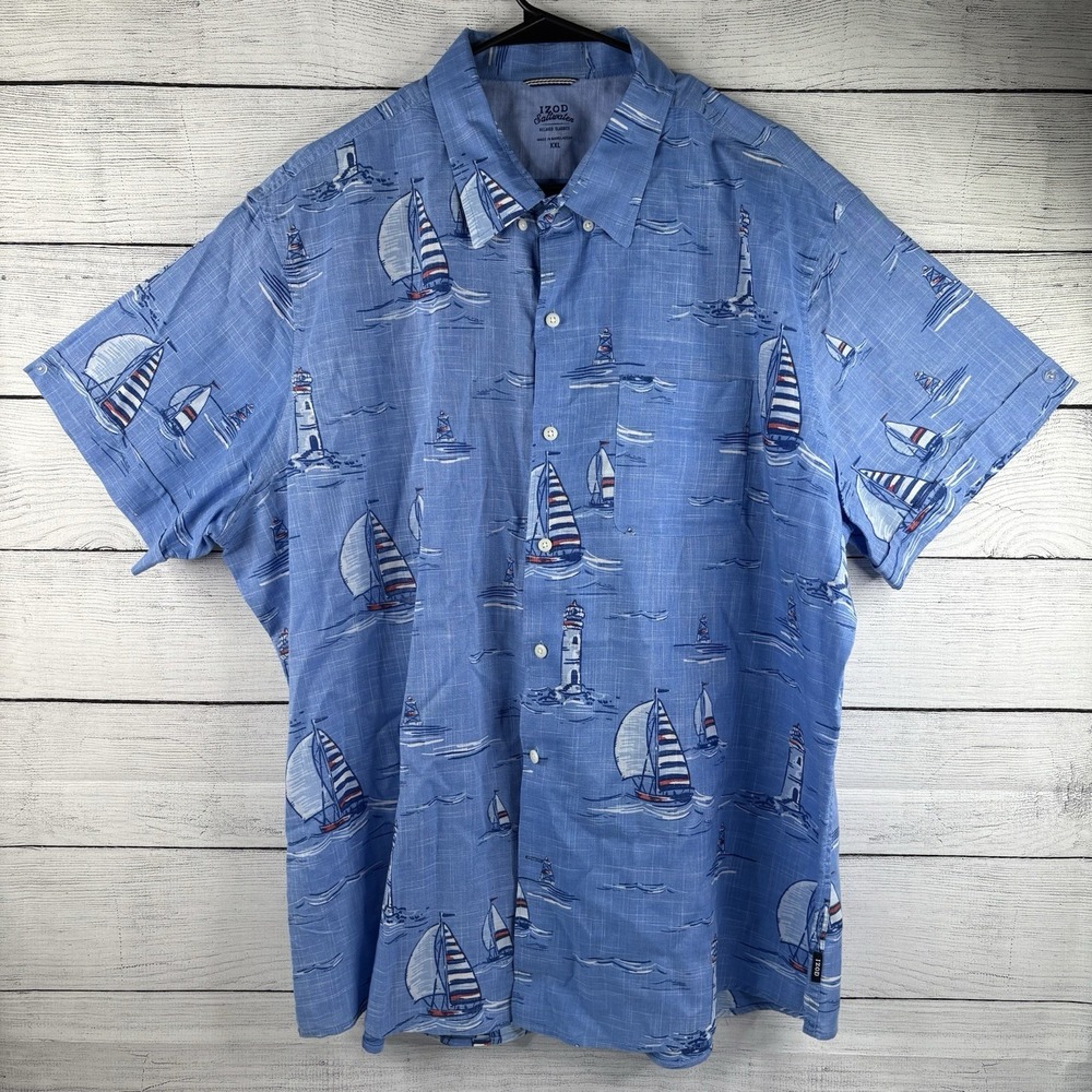 IZOD Saltwater Men's 2 XLDockside Chambray Boat All Over Print Button Down Shirt